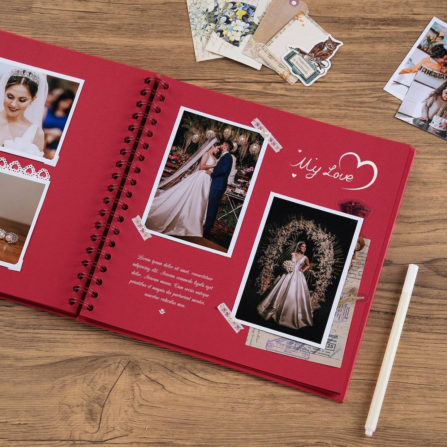 potricher 10 x 10 Inch DIY Scrapbook Album 40 Pages Hardcover Kraft Paper Scrap Book Photo Albums Memory Book for Wedding and Anniversary Family (Red, 10 Inch)