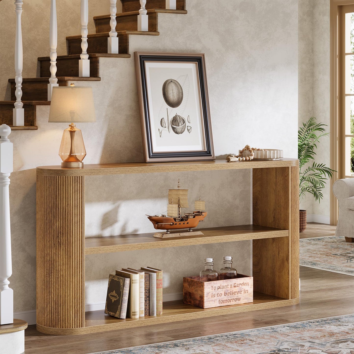 Tribesigns 63-Inch Console Table, Farmhouse Entryway Table with 3-Tier Open Shelves, Narrow Wooden Behind The Couch for Entryway, Living Room, Hallway