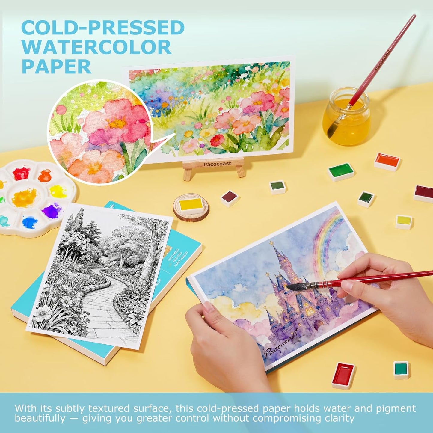 Pacocoast 5.5"x8.5" Small Watercolor Sketchbook for Kids, 30 Sheets of 140lb/300gsm Water Color Pads, Glue Bound Artist Drawing Paint Paper Book, Watercolor Notebook Journal, Teal