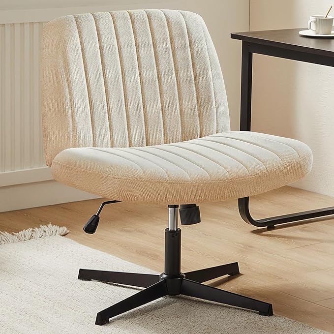 DUMOS Criss Cross Chair No Wheels Wide Cross Legged Office Desk Vanity Chair Comfy Fabric Armless Adjustable Swivel for Ho...