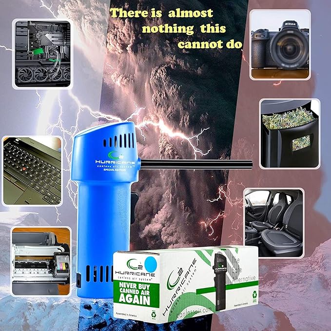 O2 Hurricane Compressed Air Duster – Powerful 200 MPH Cordless Compressed Air Cleaner, Rechargeable Mini Dust Fan Electric Blower for Computer, Keyboard, Electronics, Car Detailing Cleaning