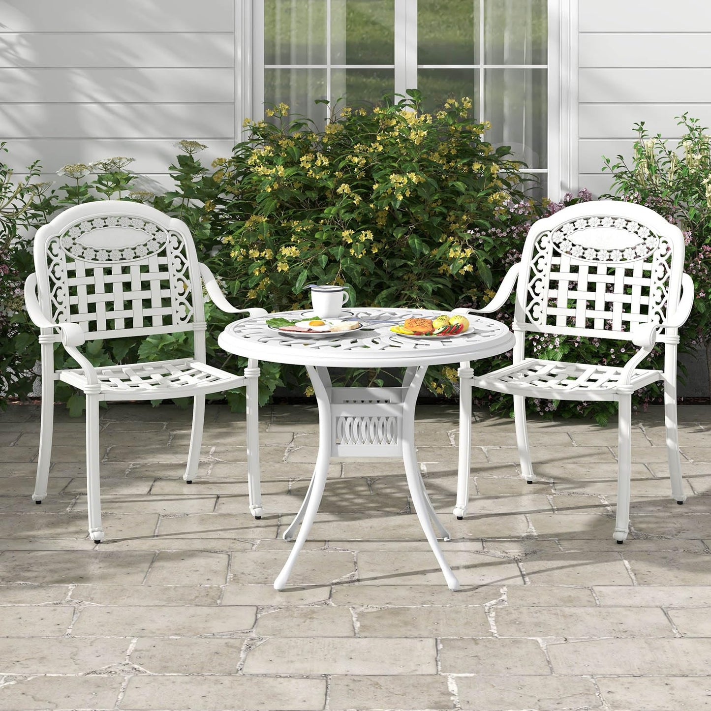 Tangkula Set of 4 Cast Aluminum Patio Dining Chairs, Stackable Outdoor Dining Chairs with Armrests, Outdoor Bistro Chairs for Balcony, Backyard, Garden