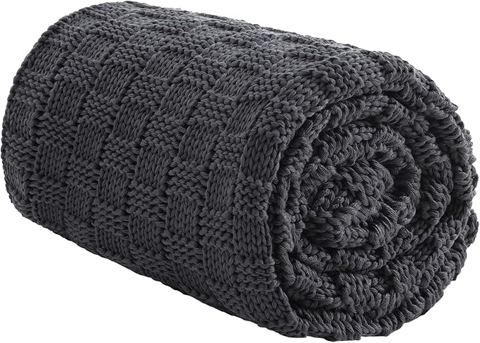 Knitted Weighted Blanket for Adult, No Beads Heavy Blanket 48” x 72'' 12lbs, Breathable Chunky Knit Blanket, Cooling Weighted Blanket for Hot Sleepers, Christmas Home Decor (Dark Grey)