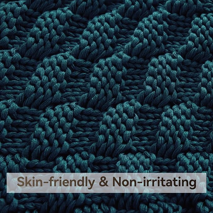 Knitted Weighted Blanket for Adult, No Beads Heavy Blanket 60” x 80'' 17lbs, Breathable Chunky Knit Blanket, Cooling Weighted Blanket for Hot Sleepers, Christmas Home Decor (Peacock Blue)