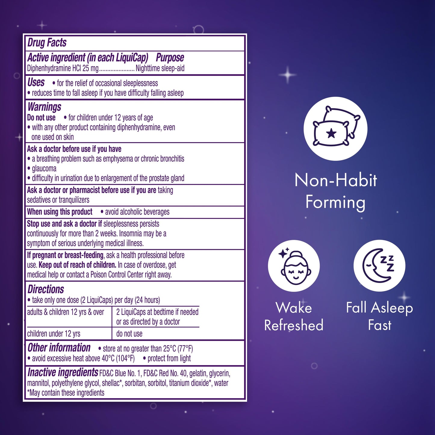 ZzzQuil LiquiCap Sleep Aid, Diphenhydramine 25mg HCl, Sleep Aids for Adults, Nighttime Sleep Aid, 72 LiquiCaps
