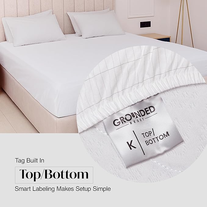 Grounding Sheets King Size 76x80x13.5 Inches – Organic Cotton with Silver, White Grounded Sheets King Size for Overall Improved Wellbeing, with 15 ft Grounding Cord