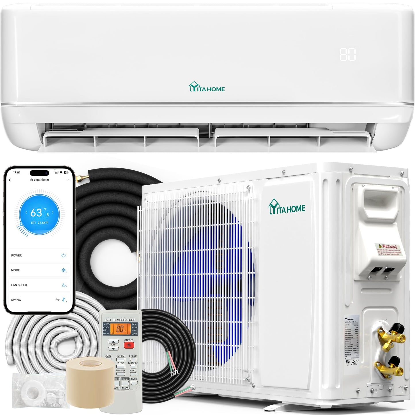 YITAHOME 18000 BTU Mini Split Air Conditioner Heat Pump System, WiFi Enabled 21 SEER2 208-230V Ductless AC Compatible with Alexa