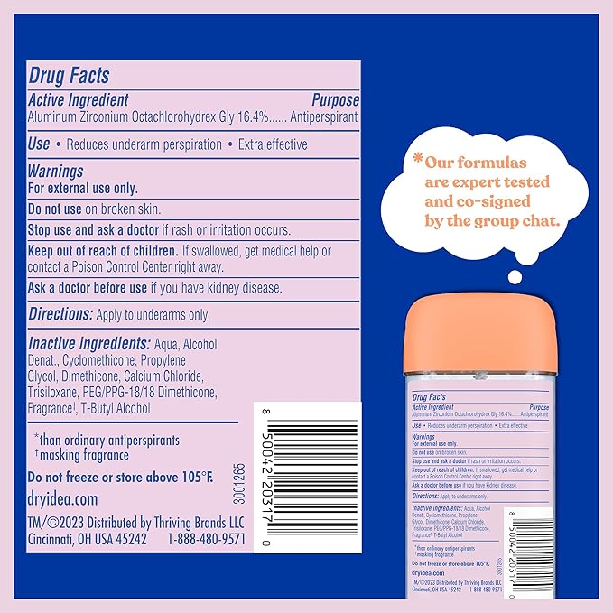 Dry Idea Gel Deodorant & Antiperspirant for Women - Hypoallergenic for Sensitive Skin, 2X Longer Sweat Protection, 72Hr Sweat & Odor Protection, Unscented Womens Deodorant, 3 oz (6 Pack)