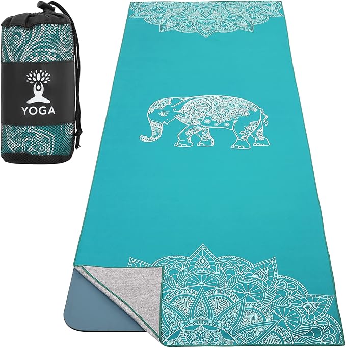 MoKo Hot Yoga Towel, Non-Slip Yoga Mat Towel with Grip Dots, 74.4"×27.3" Yoga Mat Cover for Pilates, Fitness, Meditation, ...