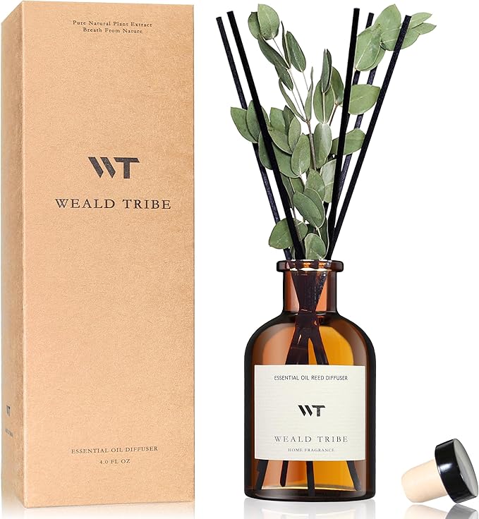 WEALD TRIBE Flower Reed Diffuser Set Eucalyptus & Lavender Scent For Bathroom Accessories Shelf Decor & Air Fresheners, St...