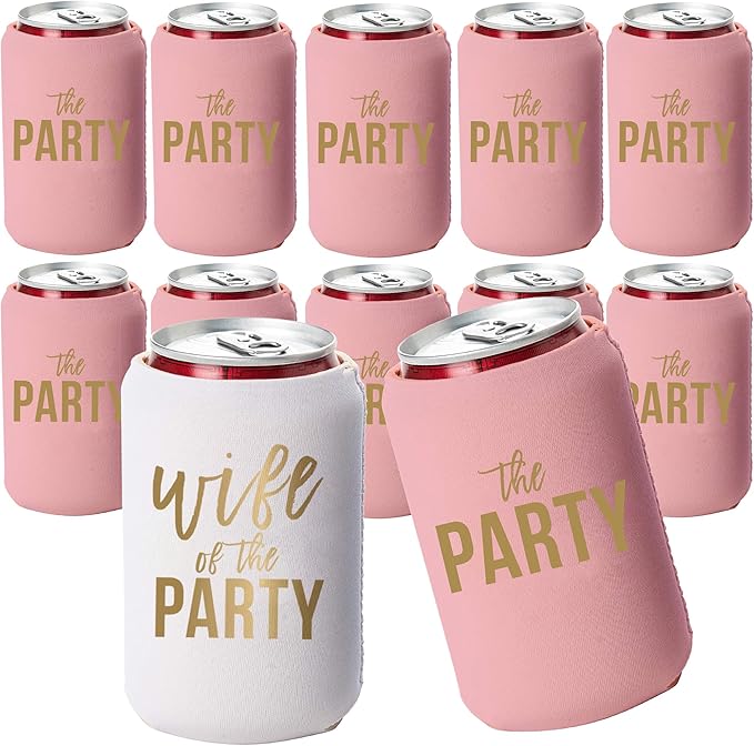 Wife of the Party and The Party Bachelorette Can Coolers - Set of 12, Perfect for Decorations and Bridesmaid Gifts (Dusty ...
