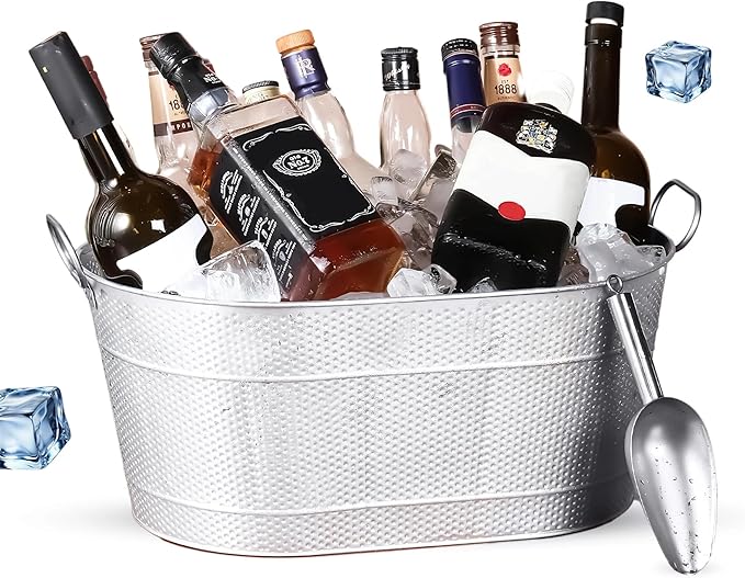 18” Stainless Steel Beverage Tub - 5 Gallon - Gold Handles & Shovel Included - Holds 30 Bottles & Stays Cold for Hours - U...