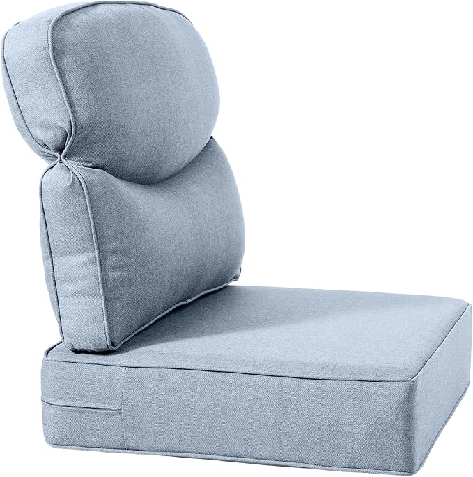ACTREST Luxury 22x24/22x25 6-Inch Smile Patio Cushions for Outdoor Furniture Set of 6 - Thick Back & Deep Seat Outside Chair Cushions for Rattan Glider Loveseat Sectional Sofa - Baby Blue