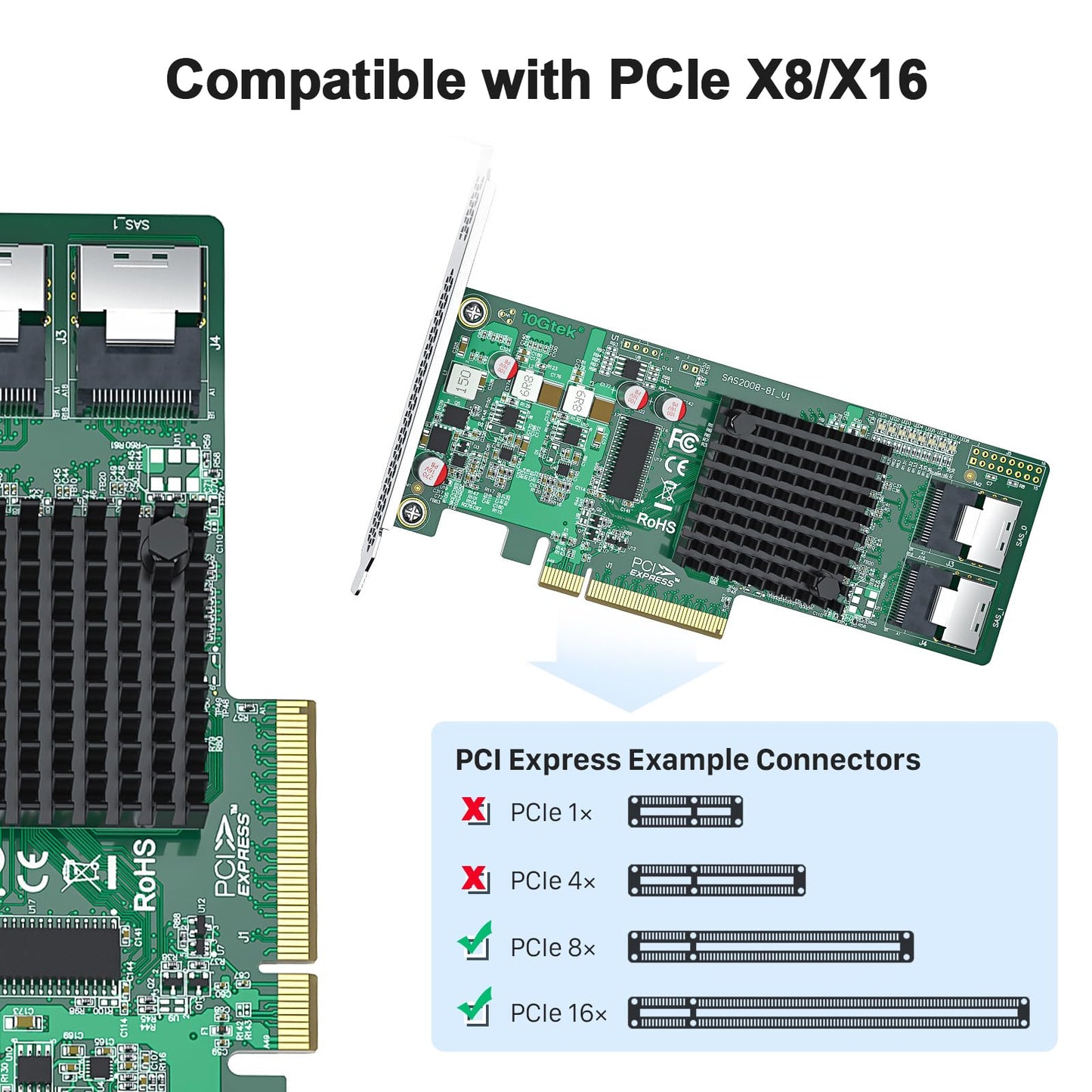 H!Fiber Lsi Sas 9211-8I Raid Controller Card, 6Gb/S Internal Sas/Sata Hba Card, Lsi 2008 Chip, Pci Express 2.0 X8, 2X Sff-8087 P