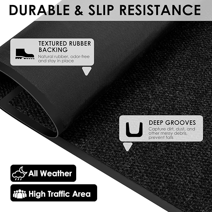 2′ x 18′ Front Door Mat Indoor Outdoor Entrance, Commercial Floor Mat Heavy Duty Dirt Trapper Entryway Doormat, Custom Size Non Slip Rubber Backing Welcome mat, Door Mat for High Traffic Area
