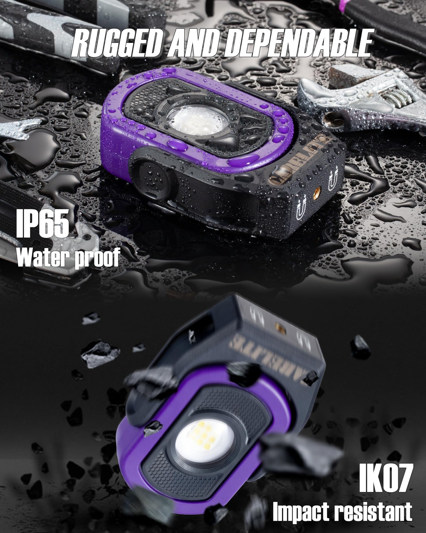 Magnetic Work Light – 780 Lumen Compact Pocket Light, Rechargeable 3000mAh, 360° Pivot, Durable & Portable for Mechanics & Jobsites (Purple, 2 Pack)