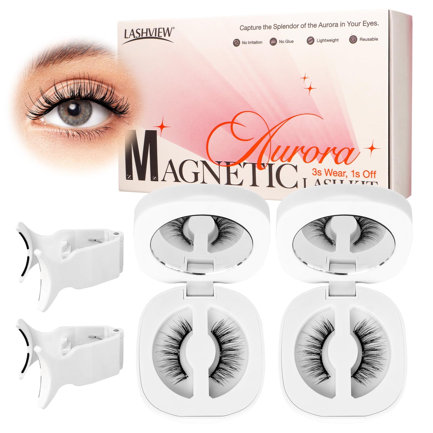 LASHVIEW Magnetic Eyelashes with Applicator,Reusable Soft Magnetic Eyelashes Natural Look, No Glue Needed RCM01-2