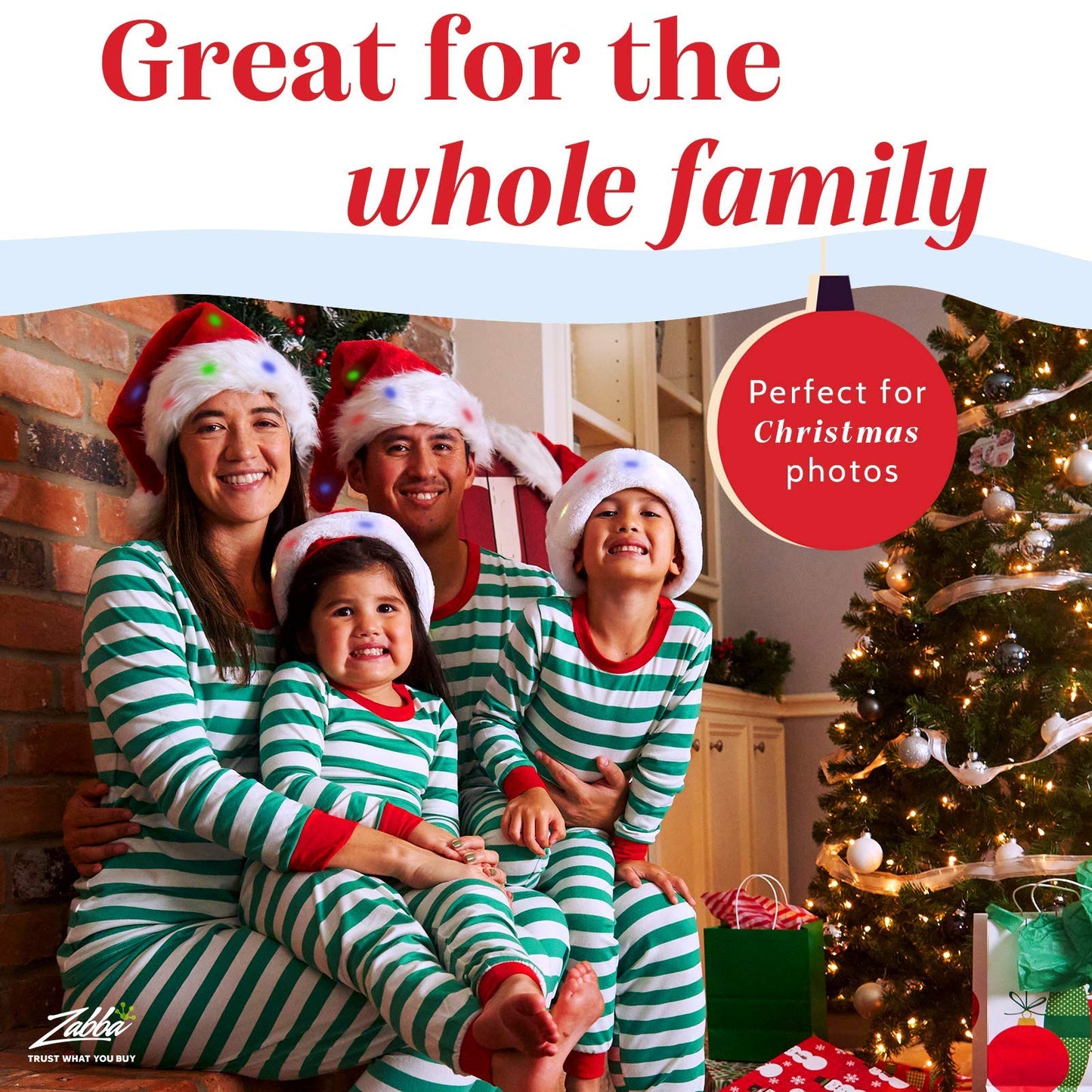 Winks Novelty Plush Santa Hat - Pack of 2 - Funny Christmas Hats for Kids & Adults with 20 Light Up, Color-Changing LED Lights and Batteries - Adult Size