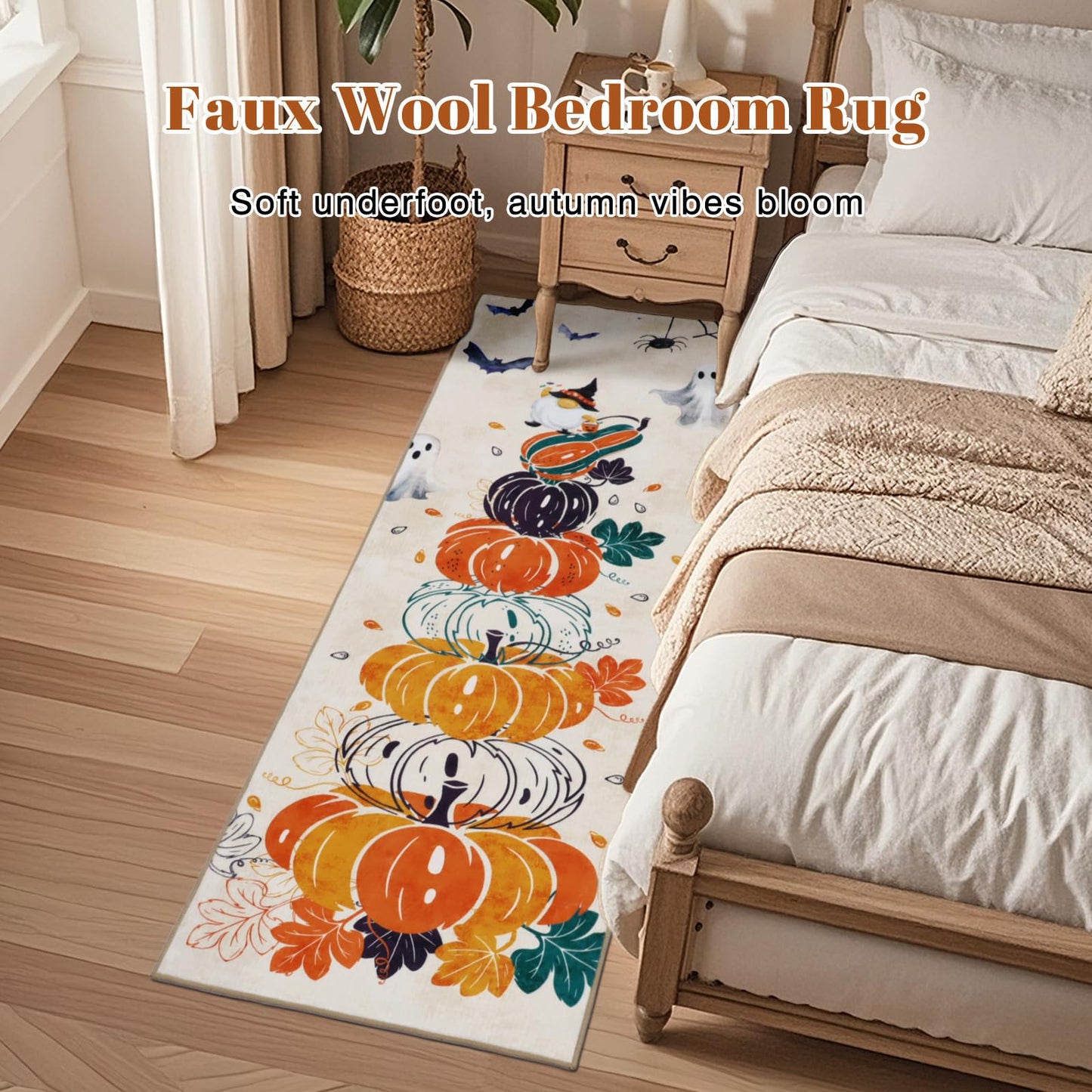 Geanlod Pumpkin Fall Runner Rugs for Hallway 2x6Ft Non Slip, Autumn Halloween Washable Kitchen Rug Runners, Beige Low Pile Bedroom Floor Carpets for Entryway Laundry Bathroom Living Room Holiday Decor