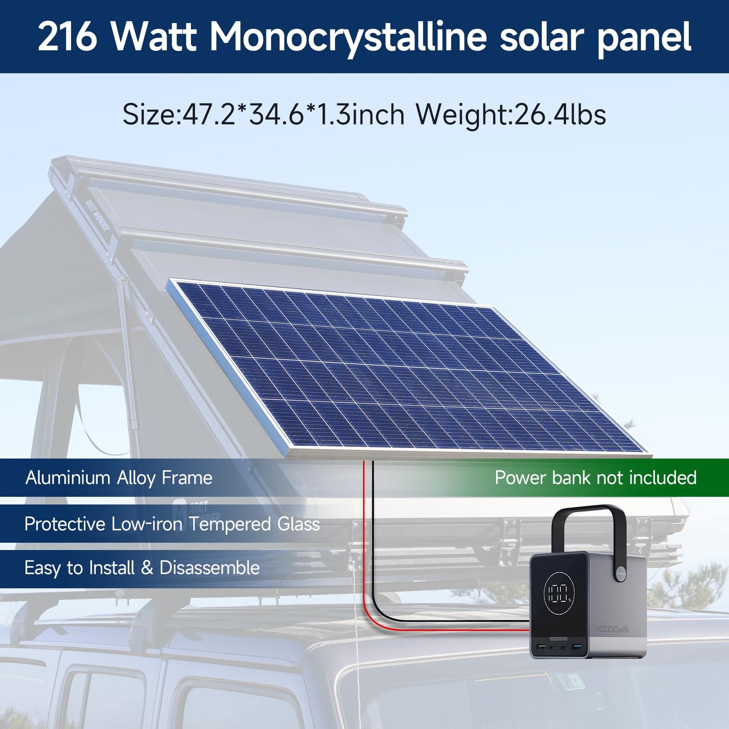 Arctwonder Rooftop Tent Hard Shell with Winter Thermal Layer,Solar Panel Roof top Tent Hardshell Suitable for Jeep SUV Truck Van,Camping Car 2 Person