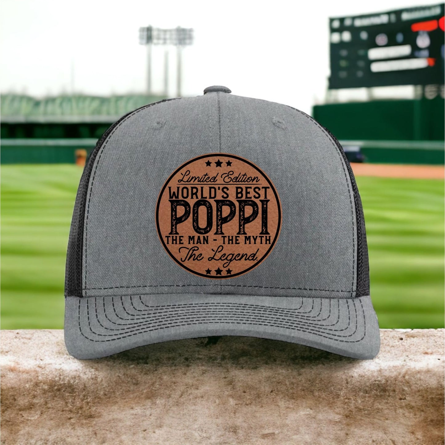Poppi The Man The Myth The Legend Hat - Grandpa Gift for Poppi - Promoted to Grandpa - Worlds Best - Fathers Day Christmas Bday Gift from Grandson Granddaughter Grandkids - Richardson 112 Trucker Hat