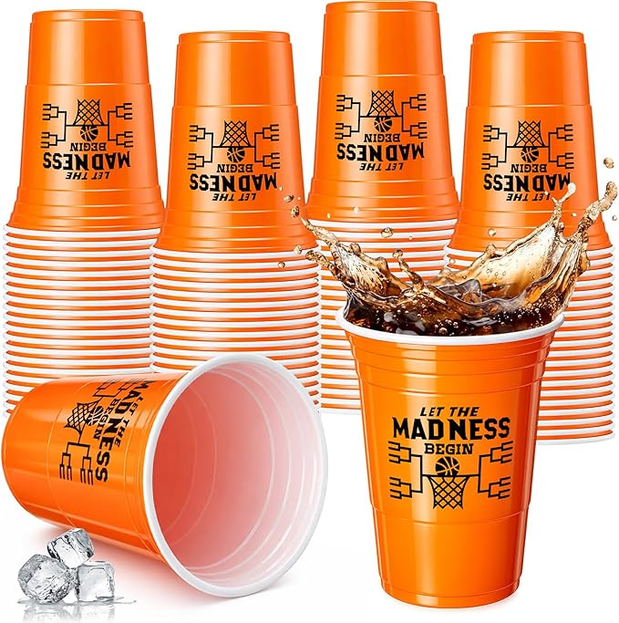 Yungyan 50 Pcs March Basketball Madness Party Plastic Cups, Let The Madness Begin Decorations, 16 oz Disposable Plastic Cu...