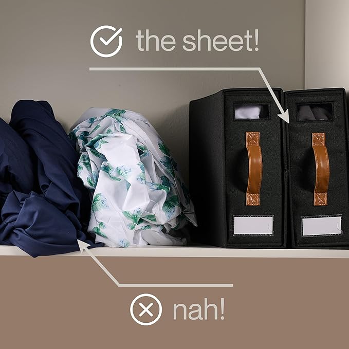 LOFT + IVY Sheet Organizers and Storage – Bed Sheet Holders Box for Linen Closet, Foldable Bedding Storage with Handles, Label Slot, Closure