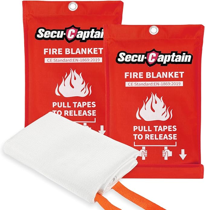 SecuCaptain Emergency Fire Blanket for Home and Kitchen - 2 Pack 40"x40" Flame Suppression Fiberglass Fire Blankets for Ho...