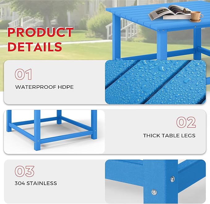 Costaelm Patio Conversation Set, Patio Chairs Set of 5 Balcony Firepit Furniture Outdoor Adirondack Square Table and Chair Backyard Furniture Set for Lawn Porch Pool Garden, Pacific Blue