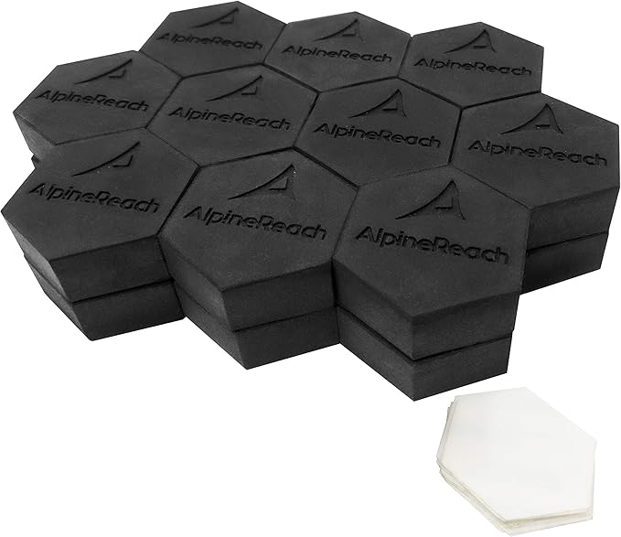 AlpineReach Extra Heavy Duty Pot Feet Risers 12 Pack Hexagons & Adhesive Pads - Protect Healthy Plants - Strong Invisible Supports Small Large Flower Planters Stability - Outdoor Lifter Toes Elevator