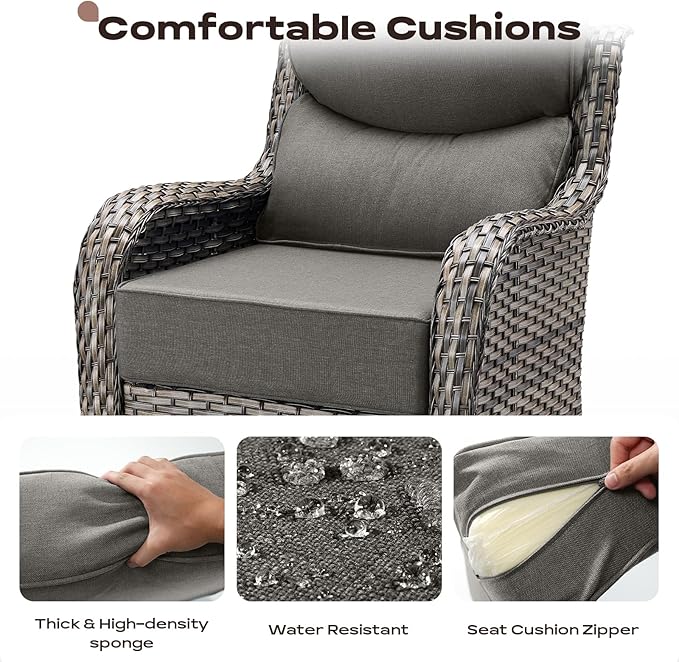 Rilyson Outdoor Patio Furniture Set - Weather Resistant Wicker,High Back,6 inch Cushions,4 Piece Patio Furniture Set with Swivel Rocker Chairs and Ottomans for Deck Porch Yard,Mixed Grey/Grey
