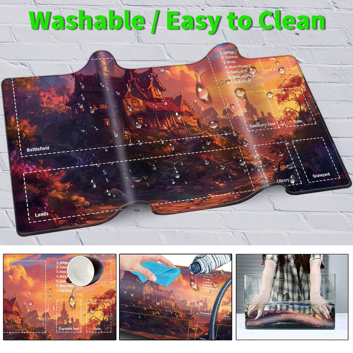 JANENFNA TCG Playmat with Magic Zones 24 x 14 inches Mousepad Compatible for MTG Trading Card Game Play Mats Smooth Rubber Surface Magic The Gathering Play Mat, Dream Castle