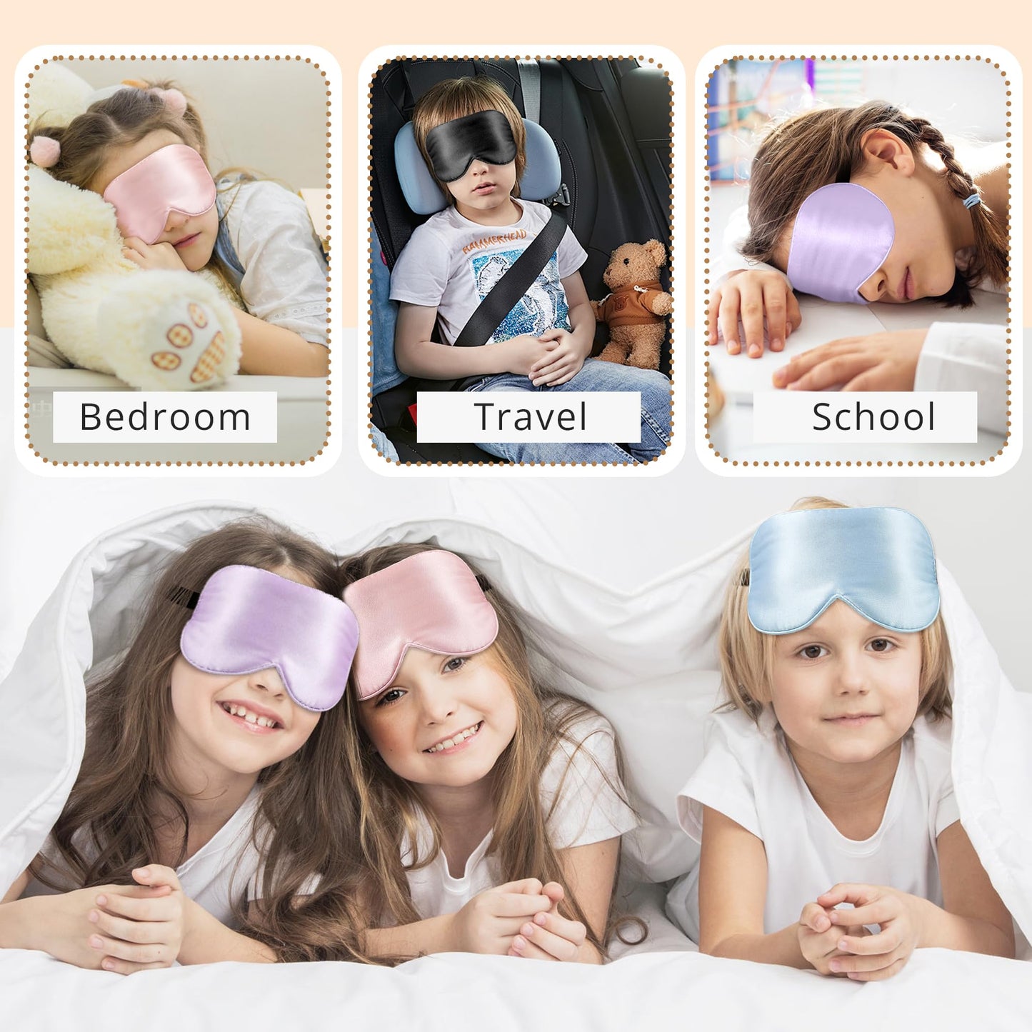 Kids Sleep Mask Eye Cover, 100% Real Natural Pure Silk Eye Mask with Adjustable Strap, Blindfold Kids Eye Mask for Sleeping, Eye Shade for Boys Girls and Adult, Pressure-Free Comfort (Black)