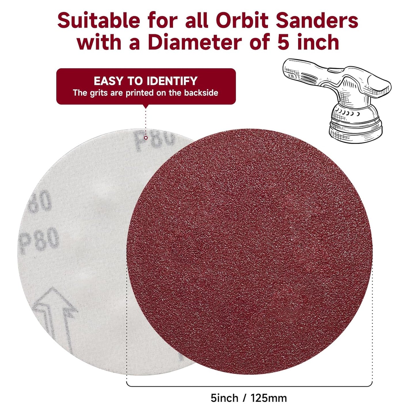 5 Inch 100 PCS Sanding Disc 240 Grit,Hook and Loop Sanding Discs for Random Orbital Sander