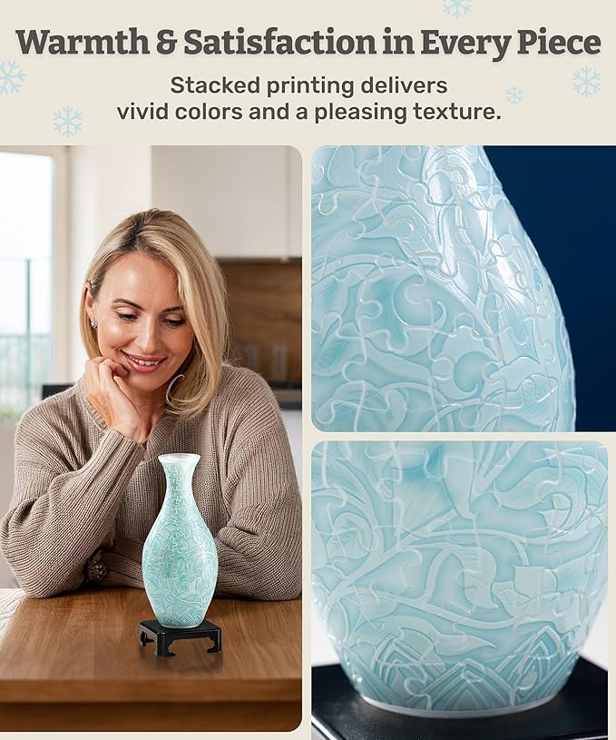 PieceRelax Unique Flower Vase - 3D Puzzle Vase for Adults to Flower Arrangement and Home Decoration Made by 160 Curved Plastic Puzzle Pieces - Winter Grace [S1043]