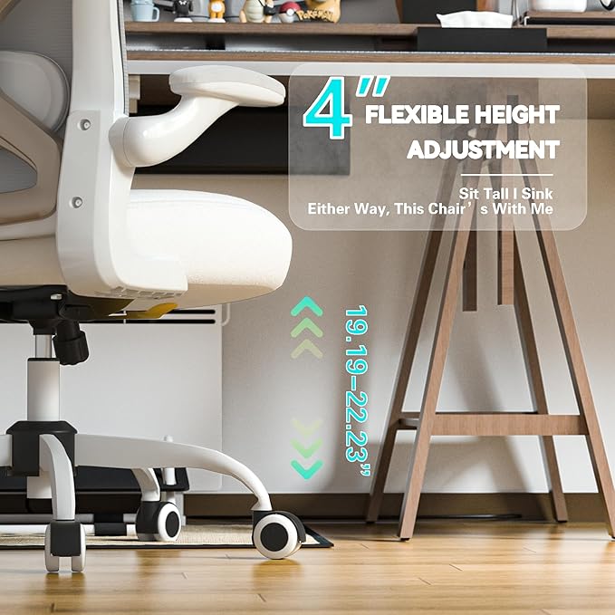 CASASIO Office Desk Chair with Ergonomic Lumbar Support, Extra-Thick Seat Cushion, Flip-up Arms, Breathable Mesh Back, Computer Task Chair for Home Office