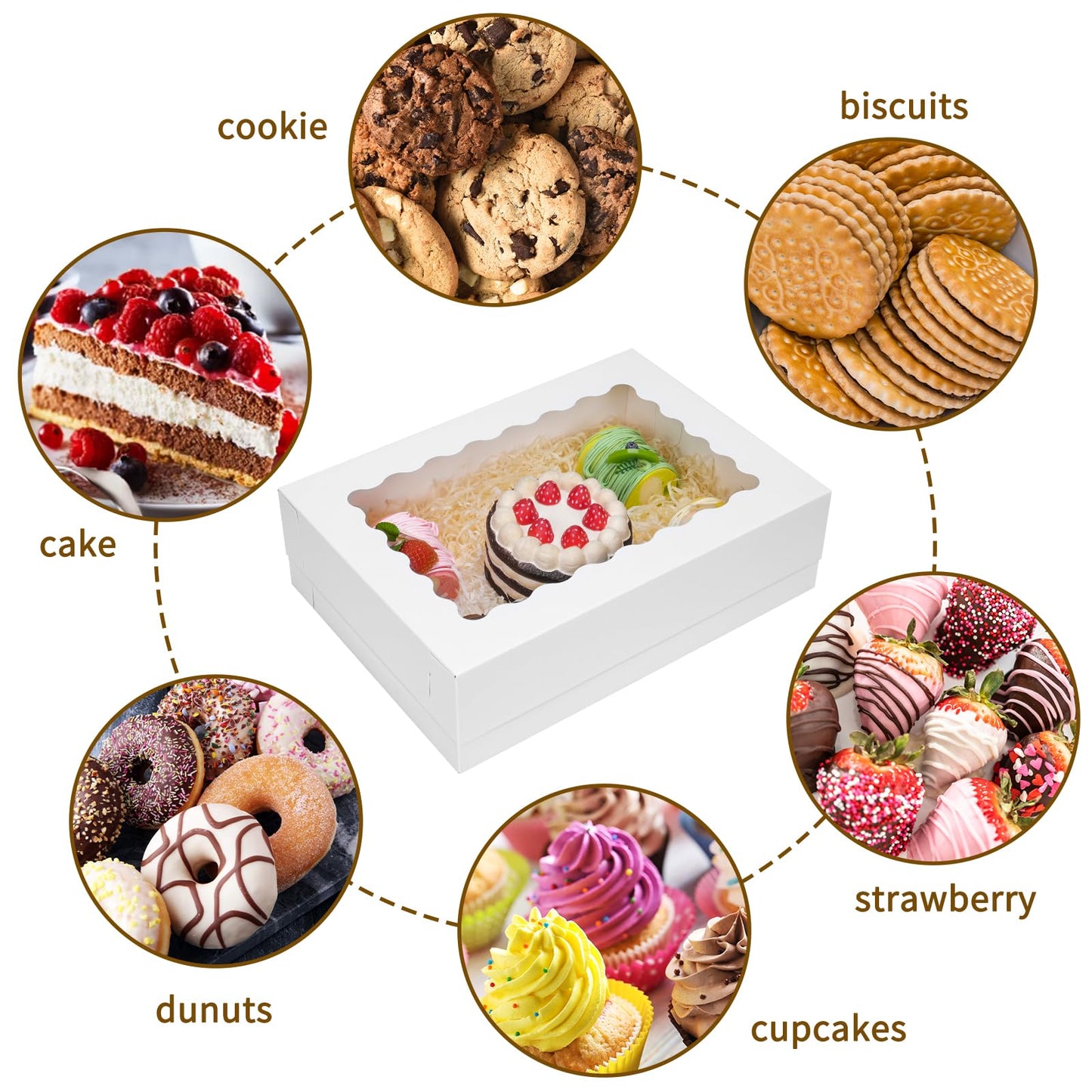 Moretoes 20pcs 14x10x4in Sheet Cake Boxes, White Quarter Bakery Boxes with Window, for Cake Pastry Baking Donuts Cupcake Pie Packaging