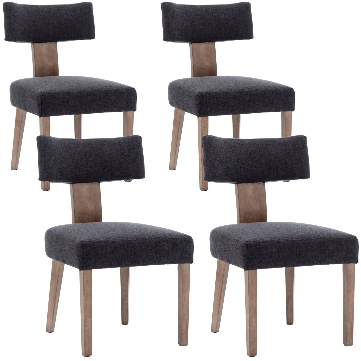 BESTANO Modern Dining Chairs Set of 4, Comfy Upholstered Side Chairs with Wood Legs, Linen Fabric Dining Chairs with Curved Wingback for Living Room Bedroom, Charcoal