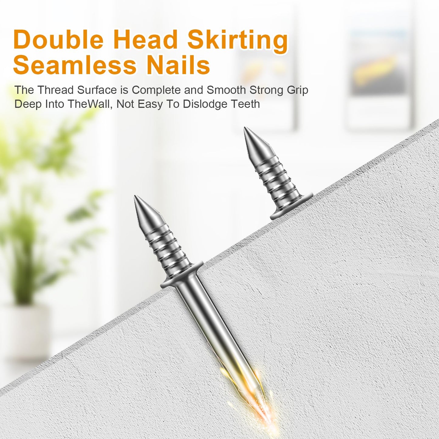 LJYPYXU 400pcs Double Head Skirting Nails with 4 Tools - Invisible Seamless Baseboard Screws for Solid Wood Trim, Double-Sided Installation