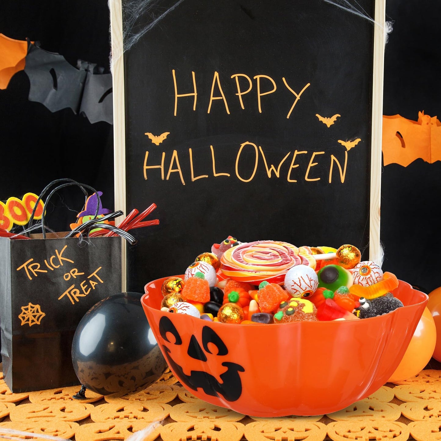 Hemoton Halloween Jack O Lantern Pumpkin Bowl - Plastic Candy Dish Trick or Treat Basket - Snack Dish & Fruit Bowl - Party Supplies