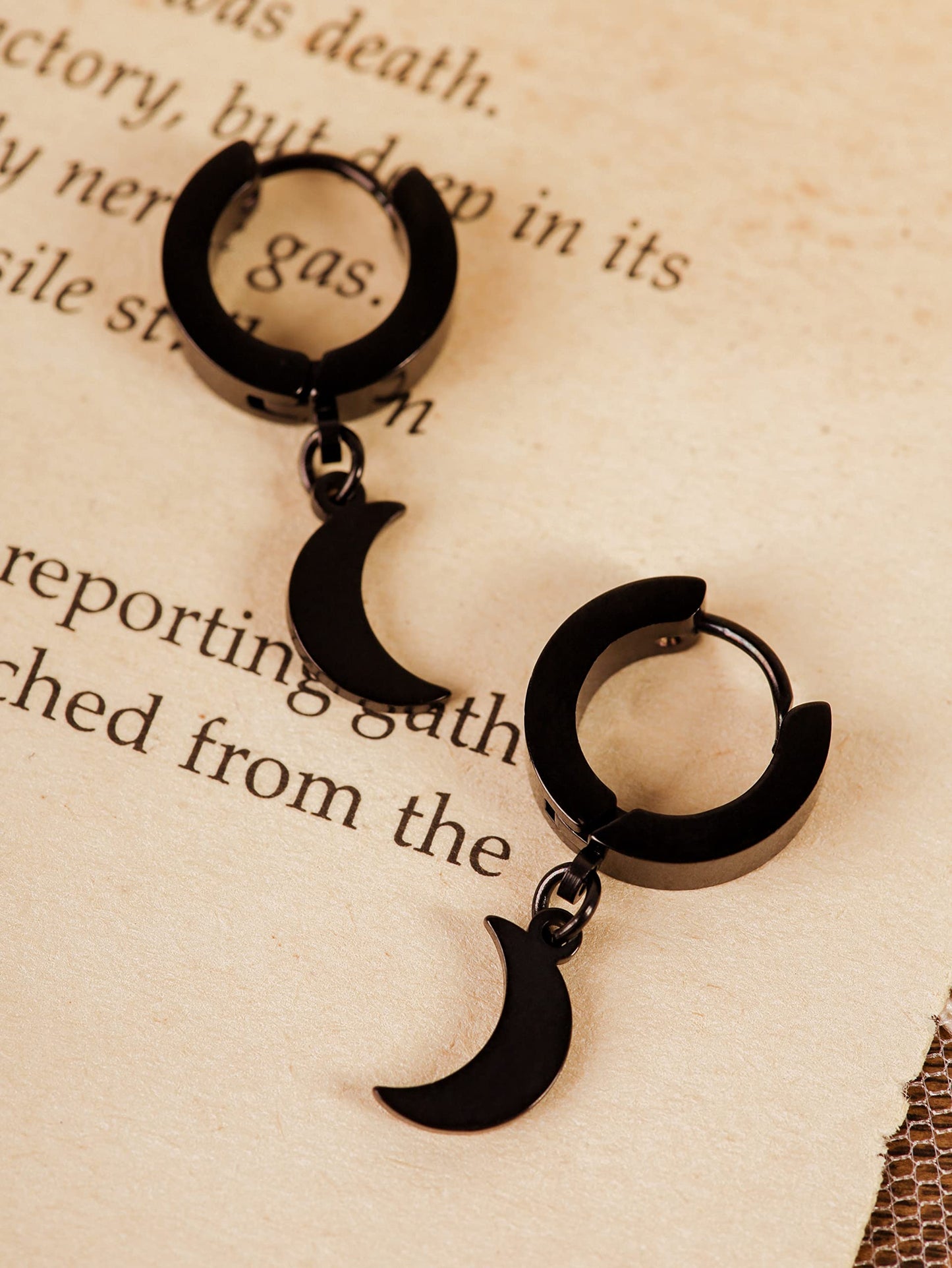 Sacina Black Crescent Moon Earrings - Gothic, Goth, Grunge & Emo Styles - Stainless Steel, No Gemstone