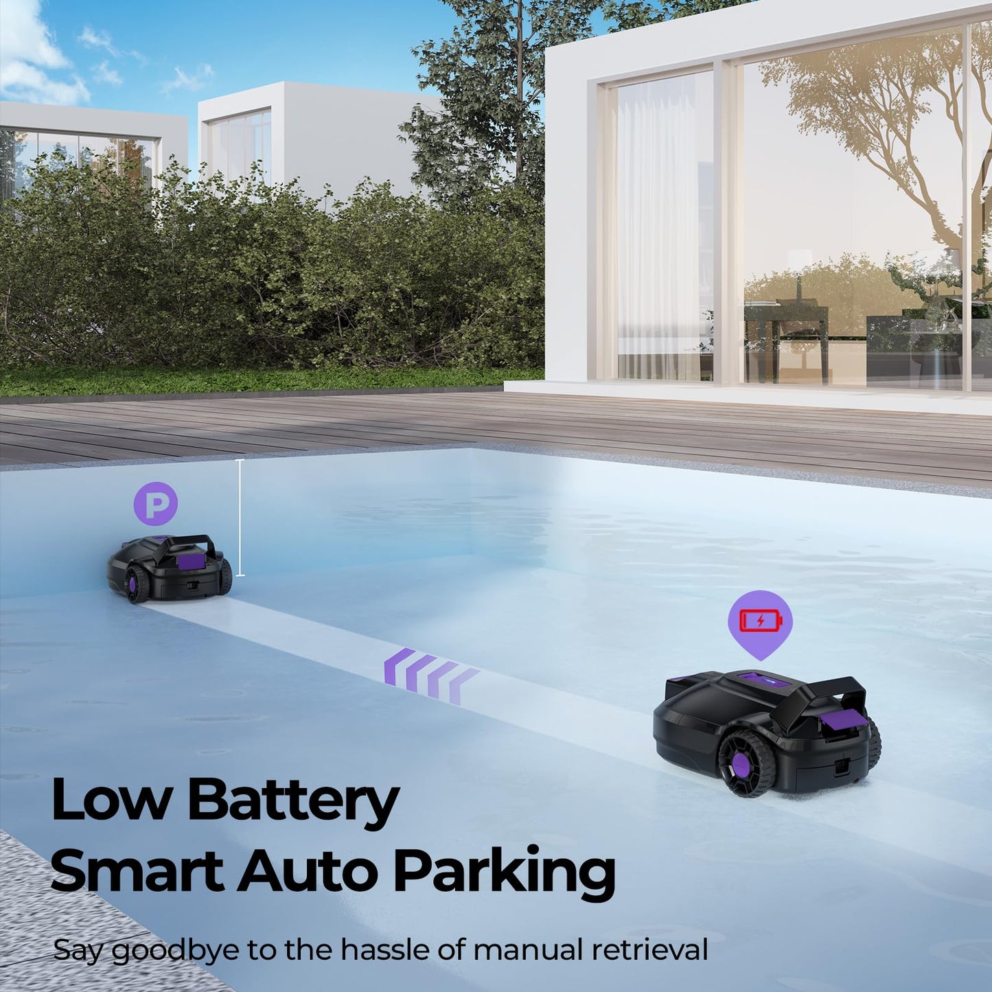 Redroad Robotic Pool Cleaner with Dual-Drive Motors,Dual-Layer Filtration, 180Min Runtime, Powerful Cordless Pool Vacuum for Above-Ground & Flat Pools,Auto-Parking Design,Double Suction Port