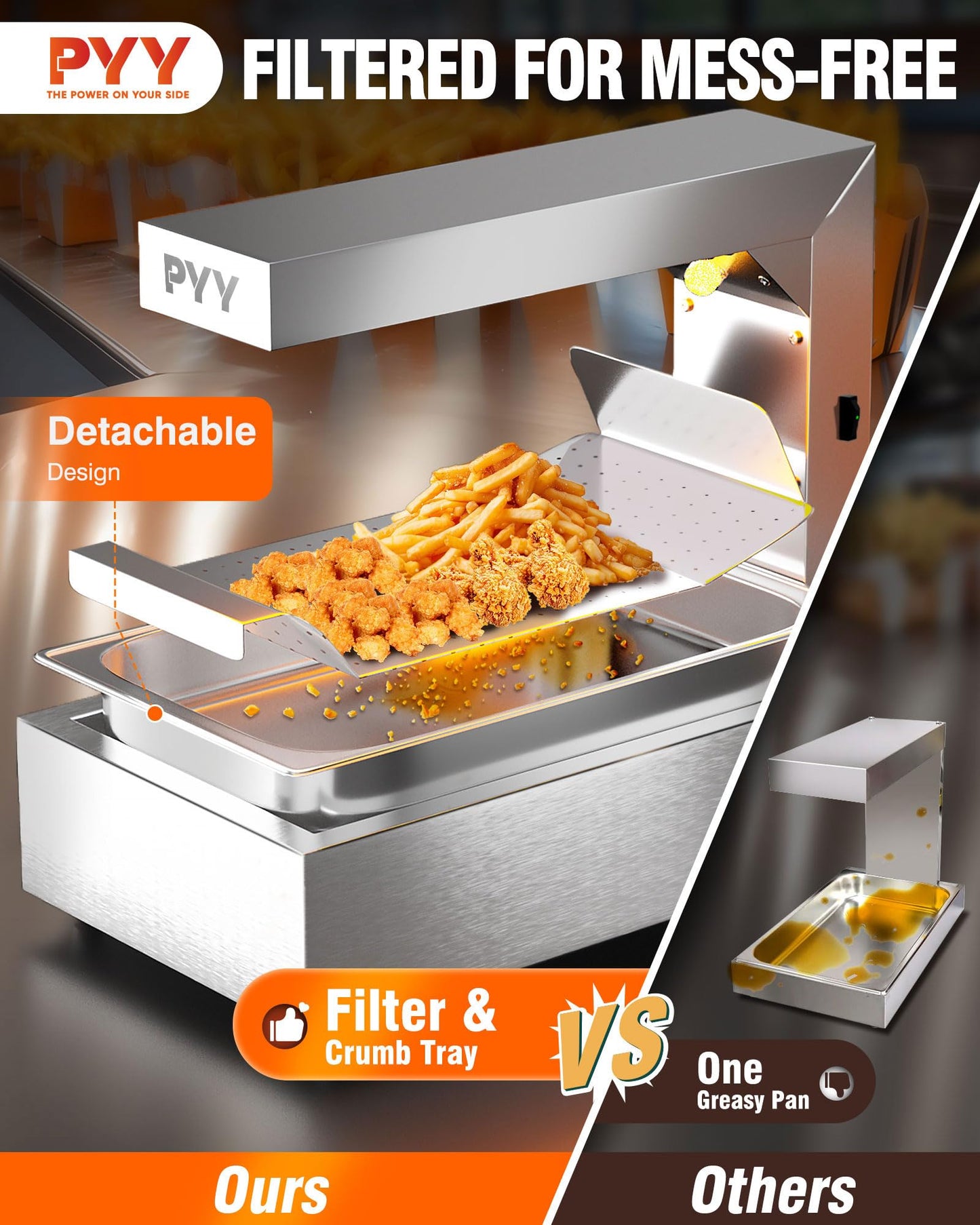 PYY French Fry Warmer - Commercial Food Heat Lamp Food Warmer Light 122°F Free-Standing Warming Fry Dump Station Countertop Fries Warmer Commercial Food Warmer for Chips Churros Buffet Restaurant