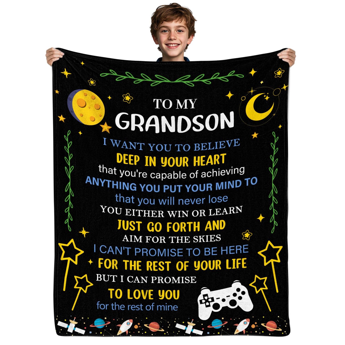 Grandson Gifts from Grandma & Grandparents, Happy Birthday Gift for Grandsons, Graduation Gifts for Grandson, to My Grandsons Blanket 50" X 60"