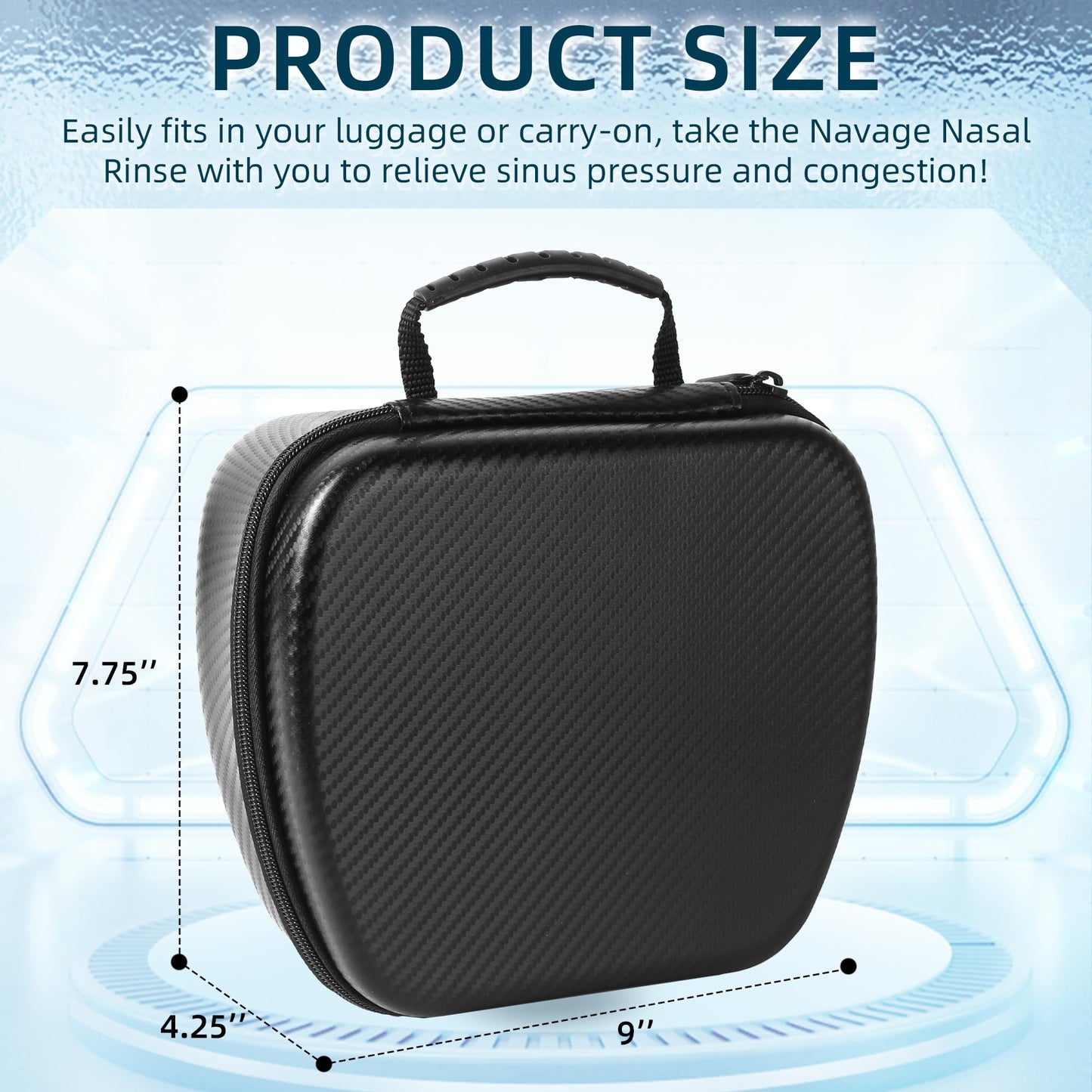 Calvana Travel Case Compatible with the Navage Nasal Irrigation System, Scratch-Resistant Organizer for Nose Cleaner & 12 SaltPods, Black, 9" x 7.75" x 4.25" (Nose Cleaner & SaltPods Not Included)