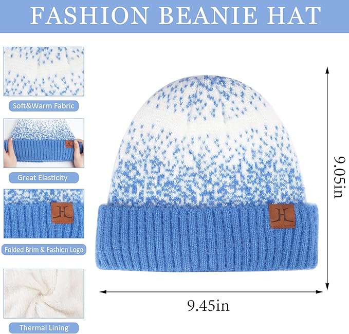 Womens Winter Knit Beanie Hats and Touchscreen Gloves Long Scarf Set with Warm Fleece Lined Skull Caps Scarves for Women
