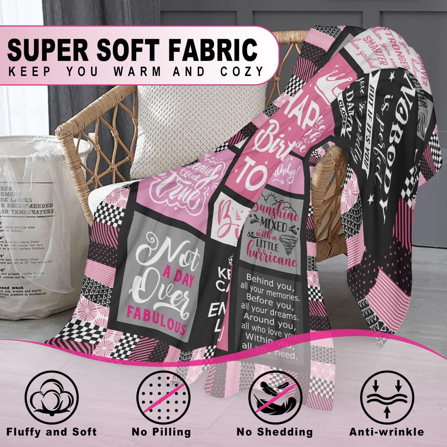 Atokker Birthday Gifts for Women, Happy Birthday Decorations Blanket, Gifts for Women Birthday Unique, Best Friend Friendship Gifts for Bestie BFF Throw Blanket 50"x60"