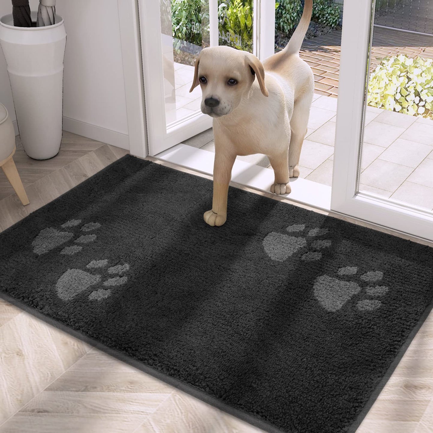 PURRUGS Dirt Trapper Door Mat 24" x 35.5", Non-Skid/Slip Machine Washable Microfiber Entrance Rug, Shoes Scraper, Dog Doormat, Super Absorbent Floor Mat for Muddy Wet Shoes and Paws, Charcoal