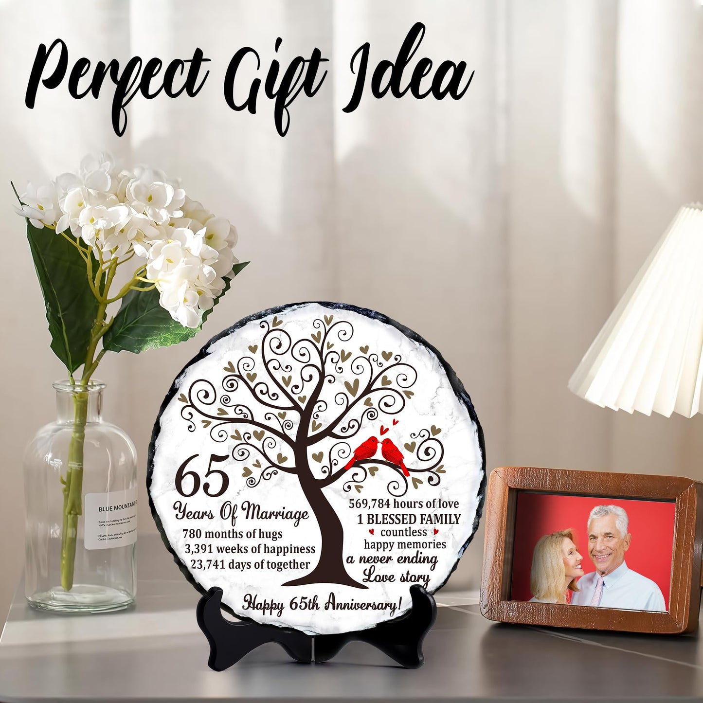 Bozspacer Blue Sapphire Couple Slate Plate – 65th Wedding Gifts for Parents & Couples – Unique 65th Anniversary Wedding Gift Ideas – 65 Years of Marriage Decoration, Plaque, Keepsake