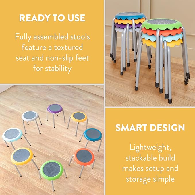 Back2School Express Blossom Stackable Stools, Flexible Seating, Assorted, 8-Piece